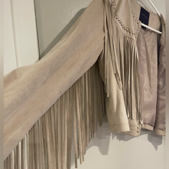 Faux Suede Fringe Jacket Beige Size Medium - Picture 6 of 12